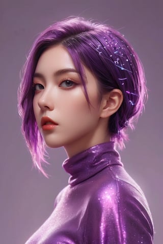 ((masterpiece)), ((best quality)), (((photo Realistic))), (portrait photo), (8k, RAW photo, best quality, masterpiece:1.2), (realistic, photo-realistic:1.3), A captivating and vibrant portrait of a cybergoth fashion cyborg in a minimalist, futuristic setting. The cyborg has subtle miniature glowing inlaid subdermal algorithmic OLED makeup, giving off a soft subsurface scattering effect. The background features a mesmerizing purple sky ambience, with graffiti-inspired typography and a shallow depth of field. A sense of cinematic motion blur enhances the sense of movement and dynamism. The overall composition is a perfect blend of illustration, photography, and digital artistry, portrait photography, cinematic, 