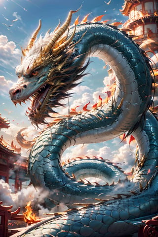 Best quality,masterpiece,ultra high res,nu no humans, (long:1.2), no humans, cloud, architecture, east asian architecture, red eyes, horns, open mouth, sky, fangs, chinese dragon, cloudy sky, teeth, flying, fire, bird, wings ,long, EpicArt (Masterpiece, Best Quality, 8k:1.2), (Ultra-Detailed, Highres, Extremely Detailed, Absurdres, Incredibly Absurdres, Huge Filesize:1.1), (Anime Style:1.3), , Golden oriental dragon,Cyberpunk,Golden Chinese Dragon,Oriental Dragon,Goku
