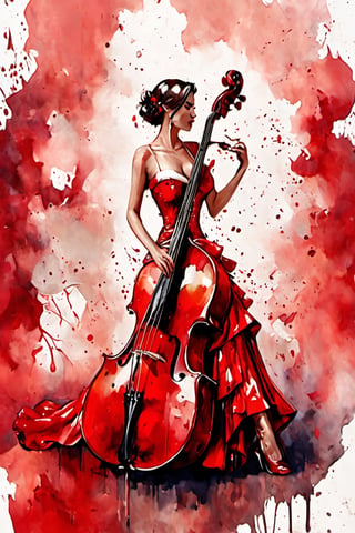 
oil paint, ,style pierre farel style cuba series,1 italian girl, big breasts, brunette hair, dress, cleavage, white skin, formal, red dress, instrument, faceless, , girl is playing 1contrabass, female is very sexy dressed and very senusal, gina lolobridiga, 
