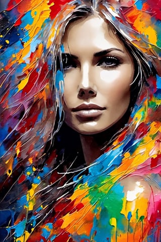(abstract very beautiful woman from paint,  (Grizail paint chromatic:1.5),brush strokes  of color, water colrs, sketch,, textured, black background),natalee,ais-acrylicz,covered with ais-acrylicz,oil paint