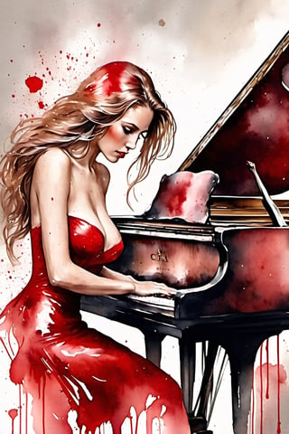 
oil paint, ,style pierre farel style cuba series,1 irish girl, big breasts, long open red hair, dress, cleavage, white skin, formal, red dress, instrument, faceless, , girl is playing 1grand piano, female is very sexy dressed and very senusal, Scarlett Johansson

