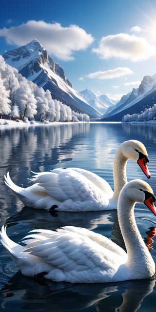 Create a winter picture: 
On the twelfth day of winter
my true love gave to me
(Seven) swans a-swimming.
((Masterpiece, 8k)),  (photorealistic:1.8),  ((intricate details, high_resolution, highest quality)) ,yofukashi background,more detail XL,Movie Still, perfect hands, perfect faces,  perfect fingers, ,christmas,Leonardo Style,sdxl,base