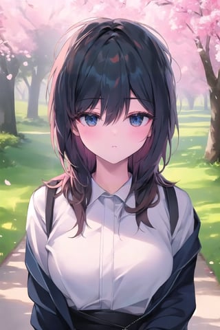 hd, HDR, UHD, 4k, 2k, 6k, 8k, ultra HD, high graphics, best graphics, highest quality, best quality, ultra quality, (((masterpiece))), (((best quality))), ((ultra-detailed)), (illustration), (detailed light), an extremely delicate and beautiful, beautiful detailed eyes, sunlight, cherry blossoms, Ishimi, ishimi yokoyama, full body, pov cheek warming, 1girl