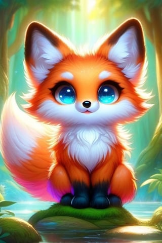   kitsune Adorable cartoon fox with big round eyes, soft fur texture, vibrant colors, playful expression, by Disney artist Glen Keane and Hayao Miyazaki, digital illustration, trending on Instagram and DeviantArt