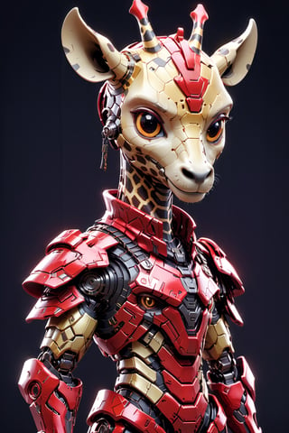 (Masterpiece, Best Quality: 1.5), EpicLogo, glod  armor, robot, red armor, whith face, looking at viewer, giraffe style, center view, cute, toned, cinematic still, cyberpunk, full body, cinematic scene, complex Mechanical details, ground shot, 8K resolution, Cinema 4D, Behance HD, polished metal, shiny, data, white background,WEARING HAUTE_COUTURE DESIGNER DRESS,gh3a