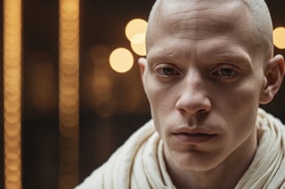photograph close up portrait of an egyptian albino monk, serious, stoic cinematic 4k epic detailed 4k epic detailed photograph shot on kodak detailed bokeh cinematic hbo dark moody 