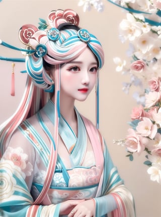 1 (slim:1.4) traditional beauty, elegant, charming, wearing (songfu:1.3), (tie above chest:1.2), (pink color dressing) style, sheer, look through, black hair, delicate hair accessories, (solo:1.3) with head, masterpieces, best quality, high resolution, bright scene, soft color, low contrast, (ink painting floral background:1.1), (blurred background),