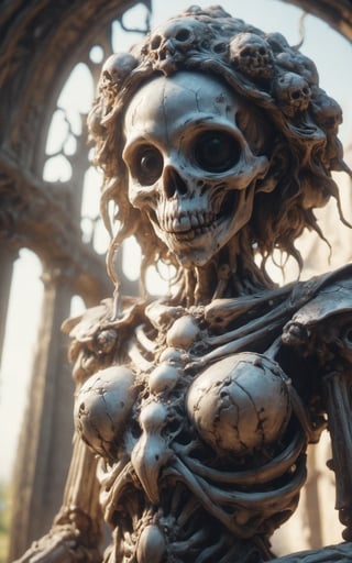 Super high resolution, super real, 8K, photo movie style, caption, super high resolution, masterpiece, statue of a girl(female skeleton), digital art, inspired by tomasz alen kopera, gothic art, intricate skeletal decorations, 8 k highly detailed , beautiful elegant demon queen, skull bust, intricate body, beautiful detail and color, intricate costume design, detailed body,LinkGirl,zkeleton