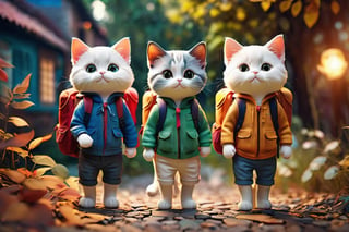 two cute kittens with backpacks are standing next to each other, in the style of daz3d, isaac cordal, studyblr, soft, romantic scenes, rinpa school, doug hyde, warm tones --v 6.0
        ,jinjianceng