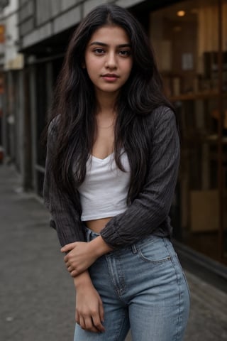 beautiful cute young attractive indian teen girl,
   Village girl, 18 years old, beautiful, Instagram model,
   Village girl wearing long black_hair, colored hair, sexy look, designing new red jeans,