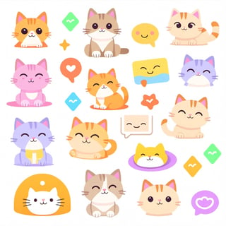 sheet of (cute cat) stickers,a individual ui design app icon Ul interface ( happy delight joyful ) brandnew,sticker