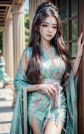 best quality, masterpiece, beautiful and aesthetic, 16K, The splendid ancient Chinese palace architecture, big blue moon, dark night, snow blowing, 1 girl, halo, shining bracelet, (beautiful hanfu, white, pink, Hanfu with many embroideries,), The sleeves and skirt of Hanfu flutter in the wind, solo, {beautiful and detailed eyes}, melancholy expression, natural and soft light, delicate facial features, vearrings, Gorgeous necklace, ((sexy pose)), Glamor body type, (white hair,),  beehive, bun,very long hair, hair past hip, curly hair, flim grain, realhands, masterpiece, Best Quality, photorealistic, ultra-detailed, finely detailed, high resolution, perfect dynamic composition, beautiful detailed eyes, eye smile, ((nervous, embarrassed)), sharp focus, full body, sexy pose,