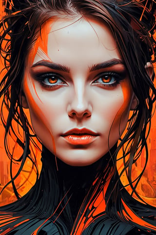 Please generate, abstract beauty Fantomas, looking into the camera, approaching perfection, dynamic, red black and orange colors, highly detailed, digital painting, artstation, concept art, sharp focus, illustration, art by Carne Griffiths and Vadim Kashin