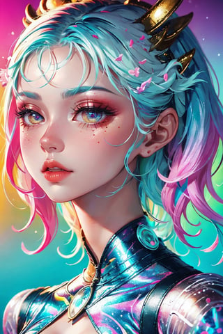 beautiful kawaii naughty girl, hyper detailed, cotton candy curly hair, candy freckles, bright makeup, holographic transparent candy dress, close-up portrait, highly detailed illustration, candyland character design, surrounded by swirls of ice cream and cream butter Pale pastel colors, bubblegum bubbles, gradient background. the candy girl,3D MODEL,Worldwide trending artwork