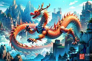 an ancient chinese dragon, full body dragon flying, photo, stunning fantasy world background,ancient chinese dragon