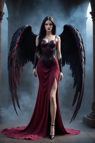 best quality, masterpiece, (((black heels:1.4))),(((full body shot:1.4))),	(((smirk:1.7))),	(standing:1.9),	((facing side way:1.7)), ((dark red lipstick)), 
With her ((very long dark raven hair)) framing her face, succubus, Lilith, wearing a pink dress, malevolent grace, Her presence fills the air with a palpable sense of dread, 
ultra realistic illustration,siena natural ratio, by Ai Pic 3D,	cinematic lighting, ambient lighting, sidelighting, cinematic shot,	(full body view:1.4), 	octane render Artstation perfect composition, intricate details, hyper details, masterpiece, perfect composition, perfect anatomy, perfect lighting, sf, intricate artwork masterpiece, ominous, matte painting movie poster, golden ratio, trending on cgsociety, intricate, epic, trending on artstation, by artgerm, h. r. giger and beksinski, highly detailed, vibrant, production cinematic character render, ultra high quality model.,b3rli,aesthetic portrait,bianca_bradey,(PnMakeEnh),LegendDarkFantasy