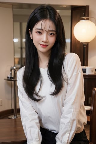 background is office,
18 yo, 1 girl, beautiful chinese girl,looking at viewer
wearing white collared long sleeve shirts,short pants, smile,solo, {beautiful and detailed eyes}, dark eyes, calm expression, delicate facial fea
tures, ((model pose)), Glamor body type, (dark hair:1.2), very_long_hair, hair past hip, bangs, straight hair, flim grain, realhands, masterpiece, Best Quality, 14k, photorealistic, ultra-detailed, finely detailed, high resolution, perfect dynamic composition, beautiful detailed eyes, eye smile, sharp-focus, full_body