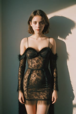 xxmixgirl,1 female dress noir shadow kodak portra 800 medium format film by Ryan McGinley, light dust, focus, 8k uhd, (((detailed face+eyes))), masterpiece,aesthetic portrait , full_body , uncolored_fur , emo fashion , E cup