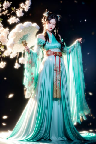 The background is midnight sky,big blue moon,dark night,snow blowing,16 yo, 1 girl,sword,halo,shining bracelet,beautiful hanfu(white, transparent),cape, cloth blowing in wind, solo, {beautiful and detailed eyes}, calm expression, natural and soft light, delicate facial features, cute japanese idol, very small earrings, ((model pose)), Glamor body type, (dark hair:1.2),  beehive,big bun,very_long_hair, hair past hip, curly hair, flim grain, realhands, masterpiece, Best Quality, photorealistic, ultra-detailed, finely detailed, high resolution, perfect dynamic composition, beautiful detailed eyes, eye smile, ((nervous and embarrassed)), sharp-focus, full_body, sexy pose,cowboy_shot,ruanyi0060,yae_miko(genshin impact),Caligraphy,qinghua,ruanyi0018