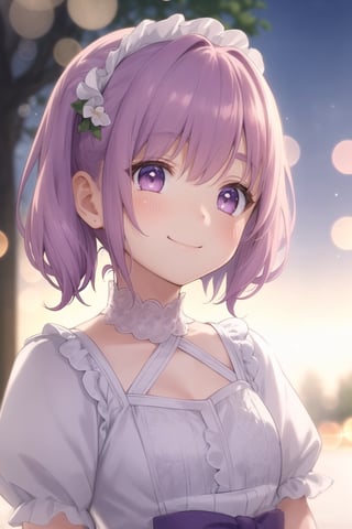 high resolution,soft glowing light, bokeh effect, twilight, anime style, highly detailed,
highly detailed face, sharp features,, soft lighting, (dreamy:1.2), detailed floral arrangement, elegant,
outdoors,
pastel colors:1.2,(8k,best quality), (highly detailed beautiful face and eyes), morning sunlight,
tilt head, outdoor,
((cute eyes)), (closeup-face,face close-up), (looking at viwe), 
solo,((6 years old girl)),((little girl:1.3)), light purple hair:1.2,(short hair:1.1),twintails:1.1,flat chest,light purple eyes,
cute eyes,;d, happy smile,smile eyes,happy smile,cute eyes, ;>, ;d,