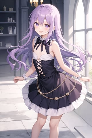 ((Vibrant Display)),
pastel colors:1.2,(8k,best quality), highly detailed beautiful face and eyes,
((17yo)),solo,1girl, light purple hair:1.1,long hair:1.1,wavy hair:1.1,(flat chest),light purple eyes,hime cut,
((happy smile)),cute eyes,:>,((smile eyes)),
standing,full body,