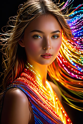 best quality, 4k, 8k, highres, masterpiece:1.2), ultra-detailed, (realistic, photorealistic, photo-realistic:1.37), Luminogram portrait with fiber optic light painting, Light field photography, Light painting, Light tracing, portraits, bokeh, studio lighting, physically-based rendering, vivid colors, sharp focus, reverse vignette, ethereal glow, colorful, delicate details, soft shadows, luminescent strands, subtle highlights, ambient incandescent light, fantastical atmosphere, glowing figures, unconventional light sources, contrasting hues, fiber optic brushstrokes, hypnotic patterns, trail of lights, playful illumination,ANIME