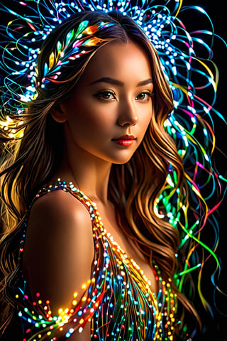 best quality, 4k, 8k, highres, masterpiece:1.2), ultra-detailed, (realistic, photorealistic, photo-realistic:1.37), Luminogram portrait with fiber optic light painting, Light field photography, Light painting, Light tracing, portraits, bokeh, studio lighting, physically-based rendering, vivid colors, sharp focus, reverse vignette, ethereal glow, colorful, delicate details, soft shadows, luminescent strands, subtle highlights, ambient incandescent light, fantastical atmosphere, glowing figures, unconventional light sources, contrasting hues, fiber optic brushstrokes, hypnotic patterns, trail of lights, playful illumination,ANIME