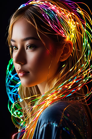 best quality, 4k, 8k, highres, masterpiece:1.2), ultra-detailed, (realistic, photorealistic, photo-realistic:1.37), Luminogram portrait with fiber optic light painting, Light field photography, Light painting, Light tracing, portraits, bokeh, studio lighting, physically-based rendering, vivid colors, sharp focus, reverse vignette, ethereal glow, colorful, delicate details, soft shadows, luminescent strands, subtle highlights, ambient incandescent light, fantastical atmosphere, glowing figures, unconventional light sources, contrasting hues, fiber optic brushstrokes, hypnotic patterns, trail of lights, playful illumination,ANIME