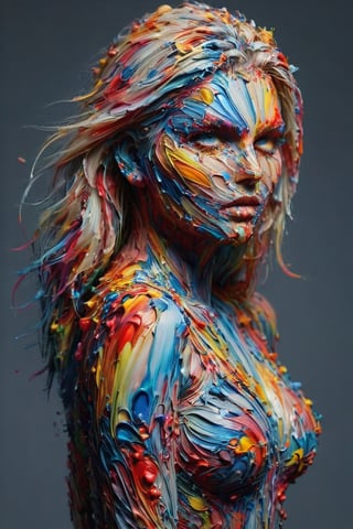 All Paint is thick and rainbow colors, multiple layers of long flowing strokes of acrylic paint, 4k, a sensual blonde woman covered in thick paint strokes, Elisha Cuthbert face coverd in paint, she is looking sensually at the viewer, (her eyes are directed at the viewer:1.2), large breasts covered in paint, every curve of her body is accentuated by the thick paint brush strokes, face covered in paint, hips covered in paint, legs covered in long sensual paint strokes, shoulders and arms covered in vibrant paint, (full_body:1.2),covered with ais-acrylicz