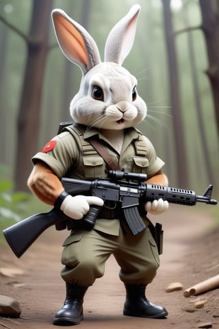 Cute Anthropomorphic rabbit dressed like Rambo