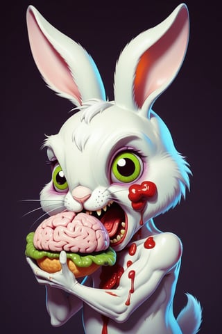 Cute Anthropomorphic zombie rabbit eating a brain