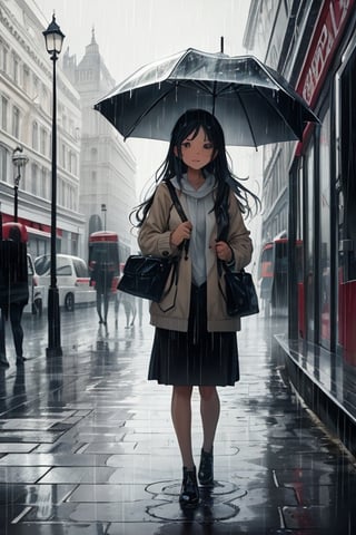 A girl in  Rain in London.,Girls