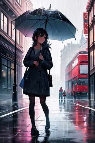 A girl in  Rain in London.