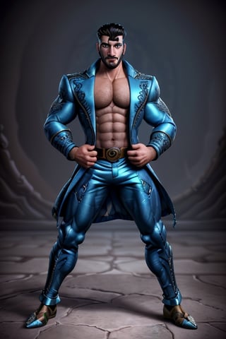 handsome Latino male, emperor of skarland, ((detalied face)), ((detalied eyes)), painting, Intricate, Sharp focus, dramatic, portrait, elegant suite pants, elegant jacket, muscular, short beard, elegant pose, royal palace hall background, professional,1boy