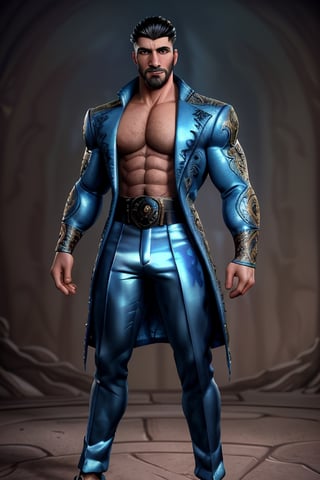 handsome Latino male, emperor of skarland, ((detalied face)), ((detalied eyes)), painting, Intricate, Sharp focus, dramatic, portrait, elegant suite pants, elegant jacket, muscular, short beard, elegant pose, royal palace hall background, professional,1boy