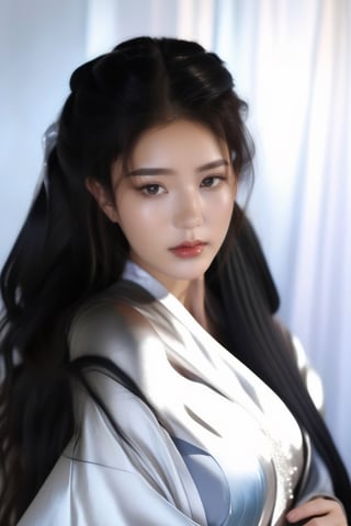 (RAW photo, best quality, masterpiece, ultra-detailed, high res), (realistic),(extremely delicate and beautiful:1), mesmerizing picture of beautiful girl with long black hair,, ((wearing a long silver satin cape tied at the neck with a ribbon:1.20)) , silver top and short skirt , highly detailed, extremely high-resolution details, photographic, realism pushed to extreme, fine texture, 4k, ultra-detailed, high quality, high contrast 