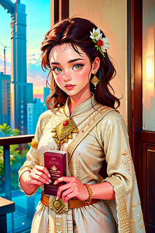 flat illustration of beautiful young thai woman weared in casual cute thai_attire, messy hairstyle, background and drawning in Tim Berton style, close interweaving of realism and symbolism in cyberpunk style, pale neon lighting, dark shadows. aesthetic and beautiful picture, winner of various awards, trending on popular magazines, creative masterpiece, @imageized