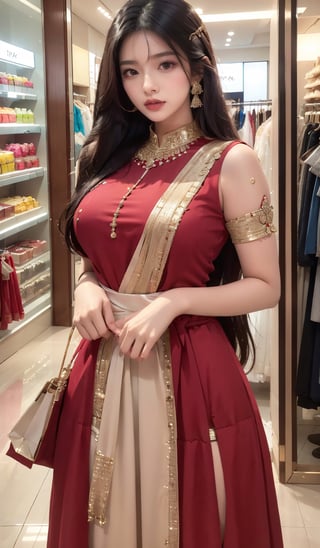 1girl  indian age 20 ,Indian outfit,Indian , doing shoping,Indian Designer Dress