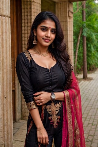 beautiful cute young attractive indian teenage girl, village girl, 17 years old, cute, hot, sexy, face smiles, school girl,Instagram model, long black_hair, colorful hair, warm, romantic, ,indian, ,AanyaaSanay,drop earrings,red salwar suit, smart watch