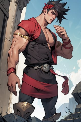 Zagreus standing with his large muscular body shape