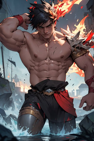 Zagreus as a powerful muscular berserker 