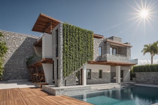 RAW photo, villa exterior, (grey), plant on the balcony, grey stone pool wall, timber pool deck, resort landscape, clear sky, sun light, realistic
8k uhd, dslr, soft lighting, high quality, film grain, Fujifilm XT3