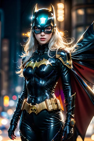 (perfect prompt word,exquisite texture in every detailfinely detailed,highres 32k wallpaper,(HDR:1.4),(Vivid Color:1.4),ultra highres,masterpiece,ultra realistic，The atmosphere is captured in high grain, reminiscent of ISO 800 film with wide angle.real girls, photorealistic，REALISM)，
((Batgirl suit)),
dou,
full armor,
glowing halo,
humanoid robot,
kabuto (helmet),
kusazuri,
looking at viewer,
solo,
split theme,
suneate,
((white and black armor),(shoulder armor),(pauldrons),(japanese armor)),
((white eyes),(glowing eyes)),
((white hair),(very long hair),(floating hair)),