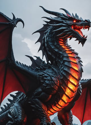 giant monstrous dragon, movie, cool, red glowing eyes (masterpiece), (extremely complex: 1.3), highly detaited, 8k, 1000mp, ultra sharp, realistic, detailed body, 4k body, 4k detailed, beautiful lighting, fully body in frame, castle,