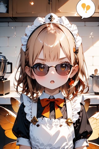 //quality, masterpiece:1.4, detailed:1.4, best quality:1.4,//,1girl,solo,loli,//,(yellow hair),(long hair),blunt bangs,//,(bee_wings), (sunglasses),(spades_symbols),bow,maid headband,white maid_costume,white gloves,//,blush,mouth_open, serious,//,speech_balloon,spoken_exclamation_mark,!,!!,//,comic,cowboy_shot,indoors,kitchen,Deformed,agtsg,close_up portrait,straight-on,sunglasses,Details,Detailed Masterpiece,