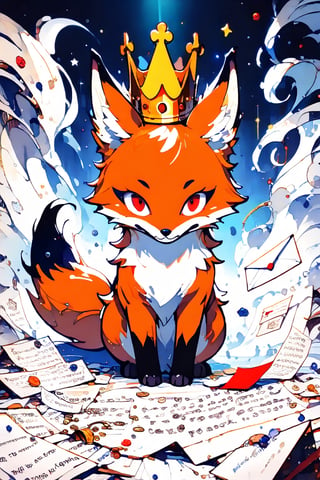 //quality, (masterpiece:1.4), (detailed), ((,best quality,)),//,(,orange_fox,no humans,fox focus,red eyes,evil fox,fox with yellow crown:1.4),fox_tail,(animal),evil smile,fangs,grin,(flat art:1.3),dark anime,dark fantasy,(doodle :1.4),doodle style,chibi,star \(symbol\),starry_background,black_background,(((((,letter,letter words with "Oops!" Text))))),