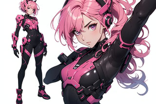 Here is a high-quality, ultra-detailed prompt for your masterpiece:

**Reference Sheet: 1**

Create an 8K/4K masterpiece of a single girl in a fight pose, standing relaxed with arms neutral and character characteristics showcased. The subject has pink hair styled as a short bob, donning an astro-themed costume, purple eyes shining brightly. She wears a tight bodysuit with a transparent overlay, resembling a leotard.

Futuristic footwear with a cyberpunk style, inspired by Masamune Shirow or Neco, completes the character's look. Place her in front of a plain white background, ensuring no distractions and allowing her to take center stage.

**Composition:**

* Full-body shot showcasing the character's dynamic pose and futuristic attire.
* Upper body shot highlighting the astro costume, bodysuit, and hairstyle.
* Reference sheet featuring the character from multiple angles and poses.

**Masterpiece Requirements:**

* Best quality, highest quality render with intricate details.
* Ultra-detailed textures and shading for a realistic appearance.
* 8K/4K resolution to showcase every aspect of the character's design.

No background, just pure focus on the character.