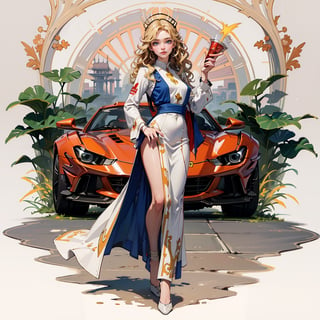 masterpiece,best quality,watercolor illsturation,Le mans car art nouveau style concept art,(Yellow and Red Racing Ferrari SF90 Spider with art nouveau style colouring:1.2),front view,from front,ASURADA_GSX
BREAK
goddess of victory standing in front car.holding french flag high.art nouveau style dress,blonde wavy hair,star-shapes earrings,like a Liberty Leading the People
BREAK
background is art nouveau style illsturation,Eiffel Tower