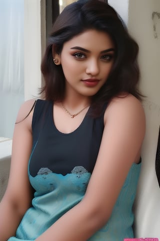 Indian girl (Anushka Shetty, Samantha Ruth Prabhu:1.3) , age 35, realistic body skin, photorealistic,Indian,(((face don't change))),c:,lipstick,(masterpiece, top quality, best quality, official art, beautiful and aesthetic:1.2), beautiful woman in (( black tank top)) showing her naval,Realistic photo