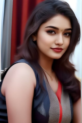Indian girl (Anushka Shetty, Samantha Ruth Prabhu:1.3) , age 35, realistic body skin, photorealistic,Indian,(((face don't change))),c:,lipstick,(masterpiece, top quality, best quality, official art, beautiful and aesthetic:1.2), beautiful woman in black tank top and short showing her naval,Realistic photo